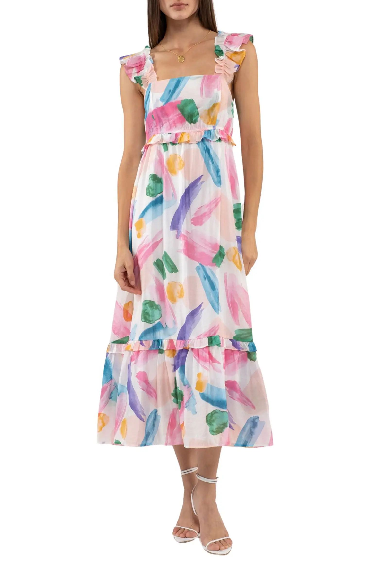 Blu Pepper Brush Stroke Ruffle Midi Sundress | Nordstromrack | Nordstrom Rack