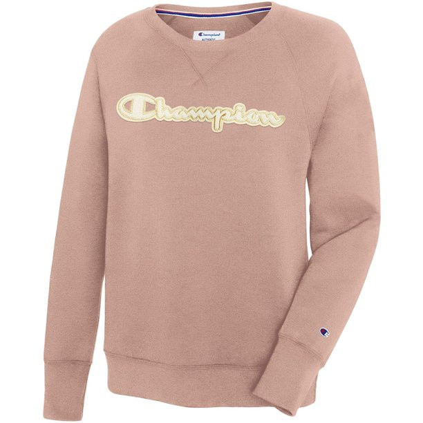 Champion - Champion Powerblend Applique Boyfriend Crew Solid Dream Pink - Walmart.com | Walmart (US)