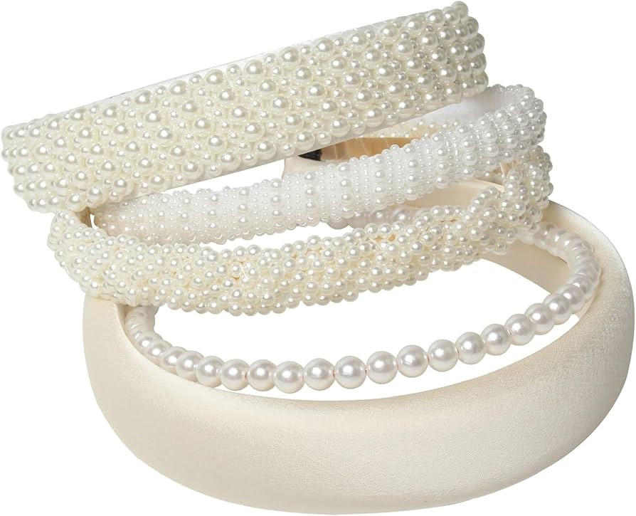 5PK White Pearl Headbands for Women Girls Cute Pearl dainty Headbands Bling Faux Pearls Hairbands... | Amazon (US)