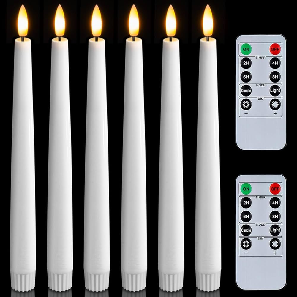 Homemory 6 Pcs Waxy Flameless Taper Candles with Remote, Led Flameless Candlesticks Classic Tall ... | Amazon (US)