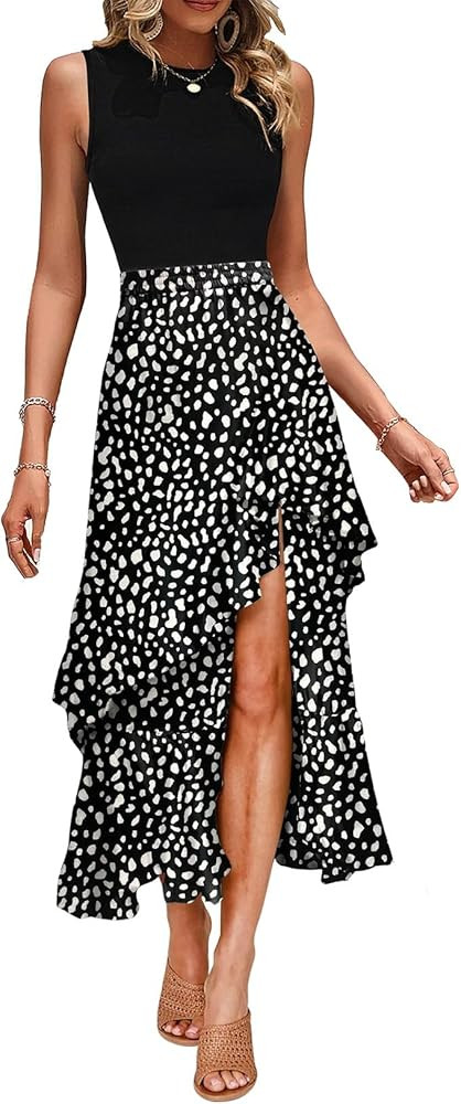 Dokotoo Women's 2025 Maxi Dress Spaghetti Strap Spring Summer Casual Boho Split Beach Long Flowy ... | Amazon (US)