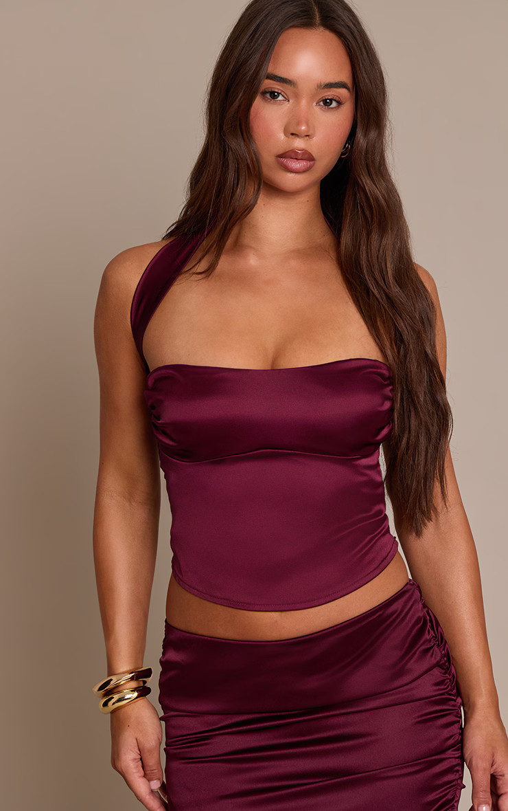 Purple Satin Halter Neck Ruched Bust Crop Top | Co-ords | PrettyLittleThing US