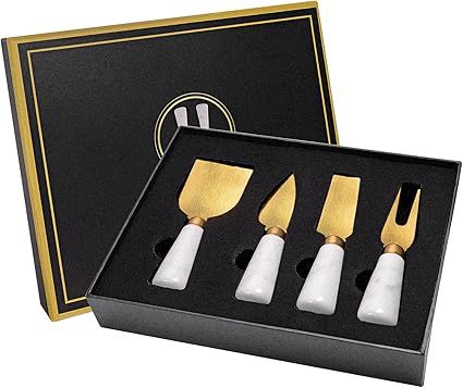 Funland 4PCs Gold Cheese Knife Spreader Set, Cute Butter Knife Slicer with Marble Handle, Cheese ... | Amazon (US)