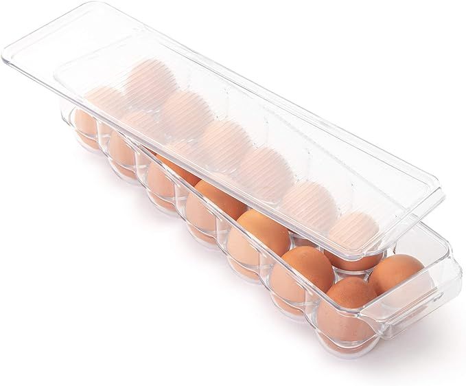 Amazon.com: Smart Design Stackable Refrigerator Egg Holder Bin with Handle and Lid - BPA Free Pla... | Amazon (US)