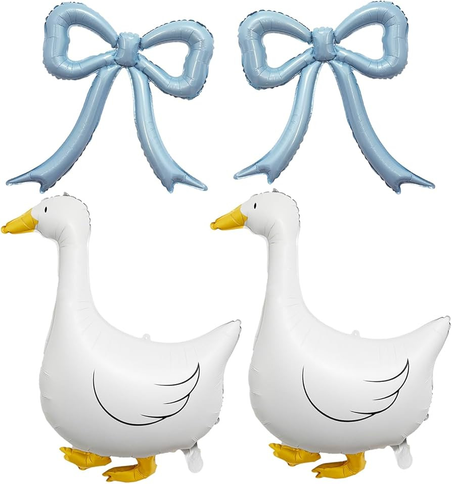 4PCS Silly Goose Blue Bow Balloons – White Goose Dusty Blue Bow Foil Balloons for One Silly Goo... | Amazon (US)
