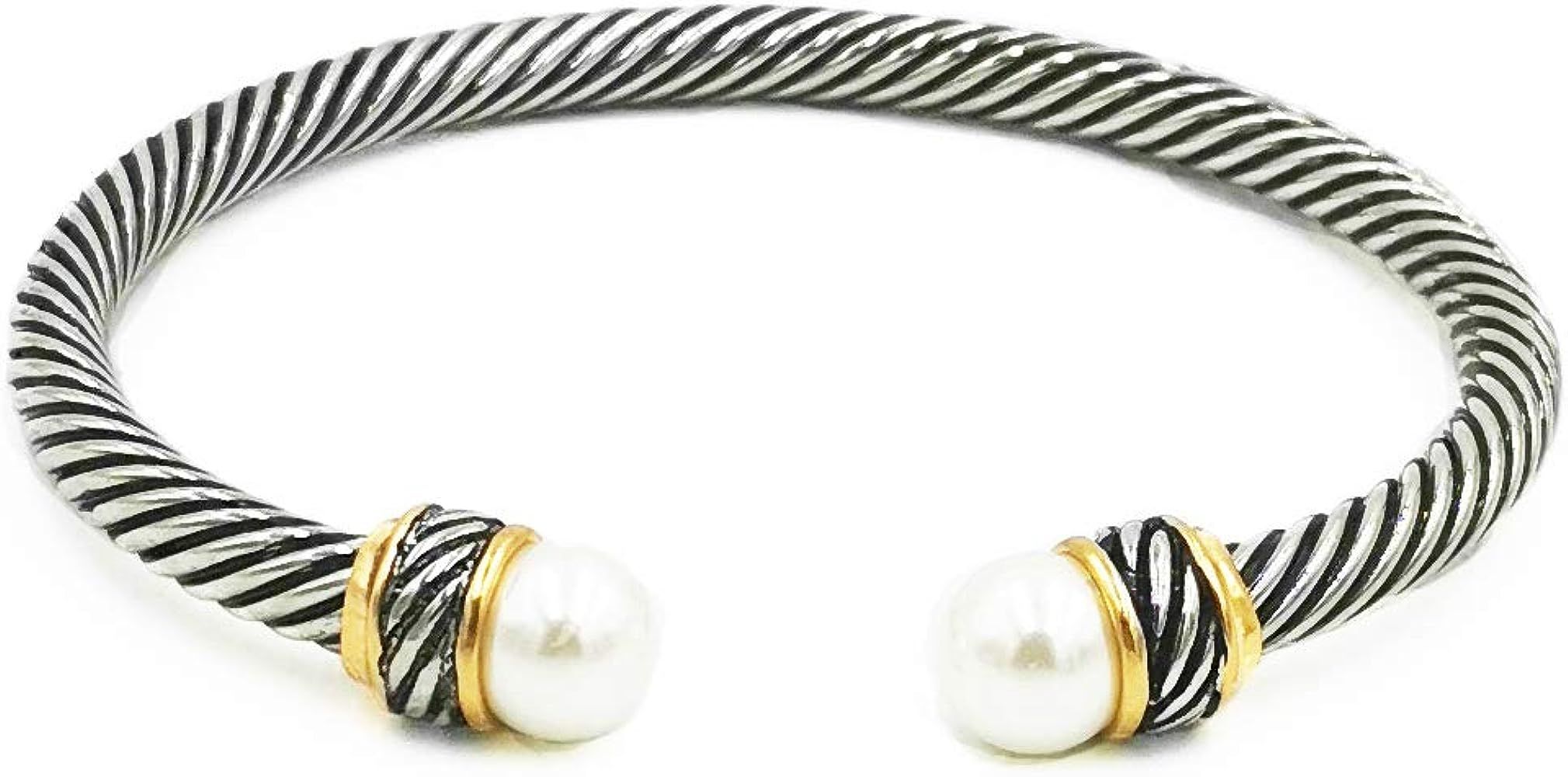 Fashion Jewelry Brand Cable Wire Bangle Elegant Beautiful Imitation Pearl Valentine | Amazon (US)