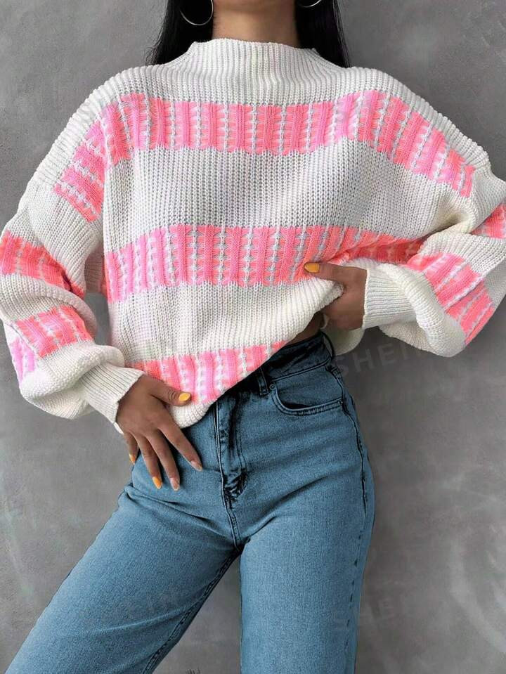 SHEIN Essnce Colorblock Asymmetrical Loose Sweater For Women, Comfortable And Casual Autumn/Winte... | SHEIN