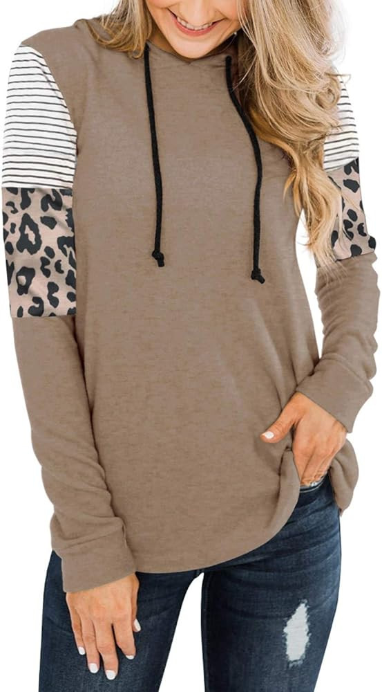 PINKMSTYLE Womens Color Block Hoodie Sweatshirts Tunic Pullover Tops Long Sleeve Drawstring Shirt... | Amazon (US)
