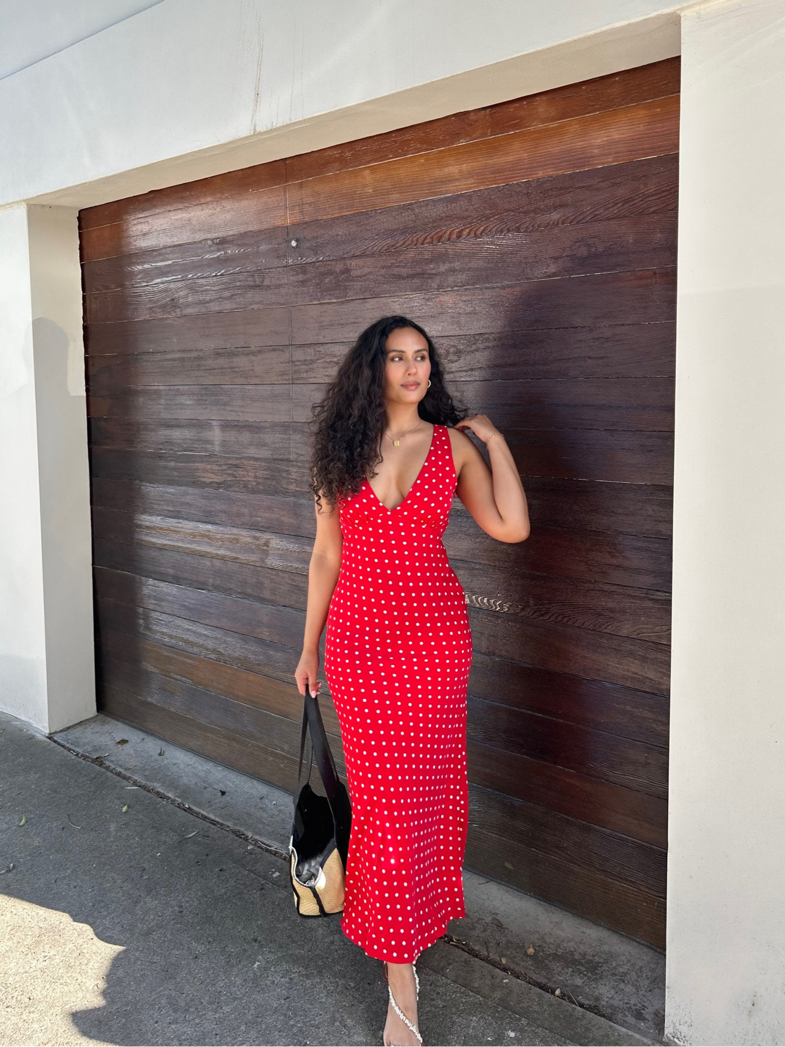 Red polka dot on sale maxi