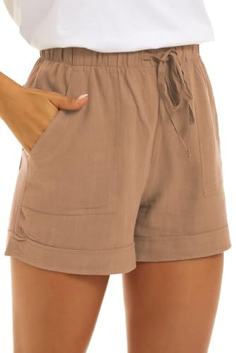 BAQIFEN Women's Khaki Casual Drawstring Shorts with Pockets - Medium | Amazon (US)