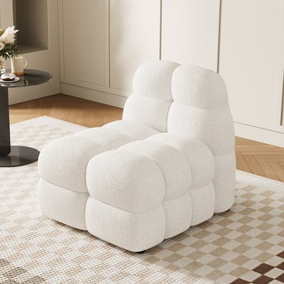 Japandi White Boucle Accent Chair Shaggy Armchair for Living Room | Homary