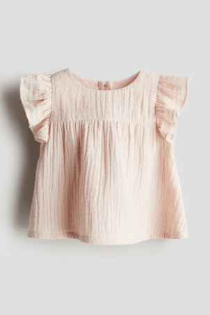 Ruffle-trimmed Cotton Top - Light pink - Kids | H&M US | H&M (US + CA)
