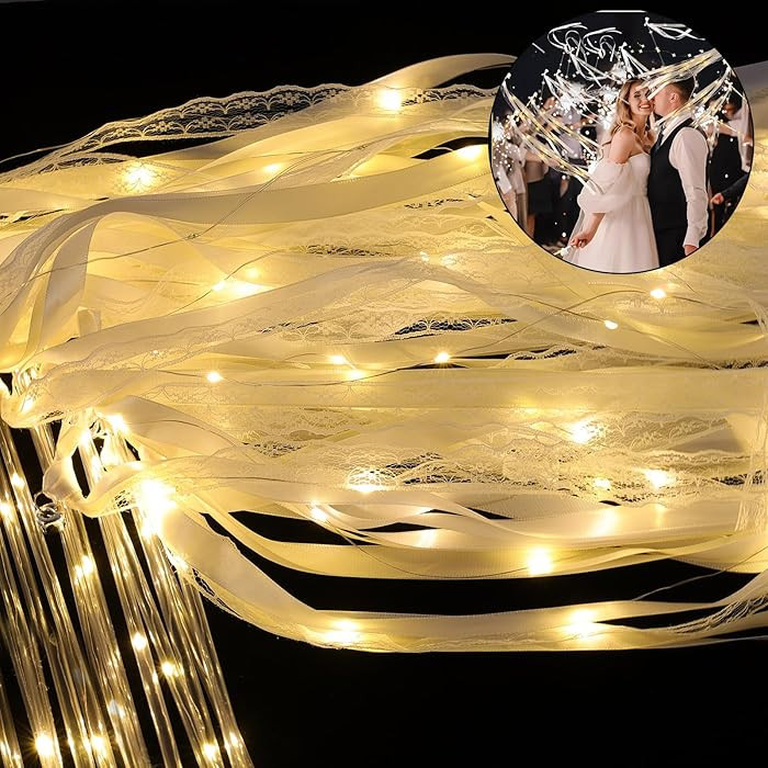 100 Pcs Wedding Wands Ribbon with 3 Colorful Flashing Modes, Light up LED Silk Fairy Wands, Glow ... | Amazon (US)