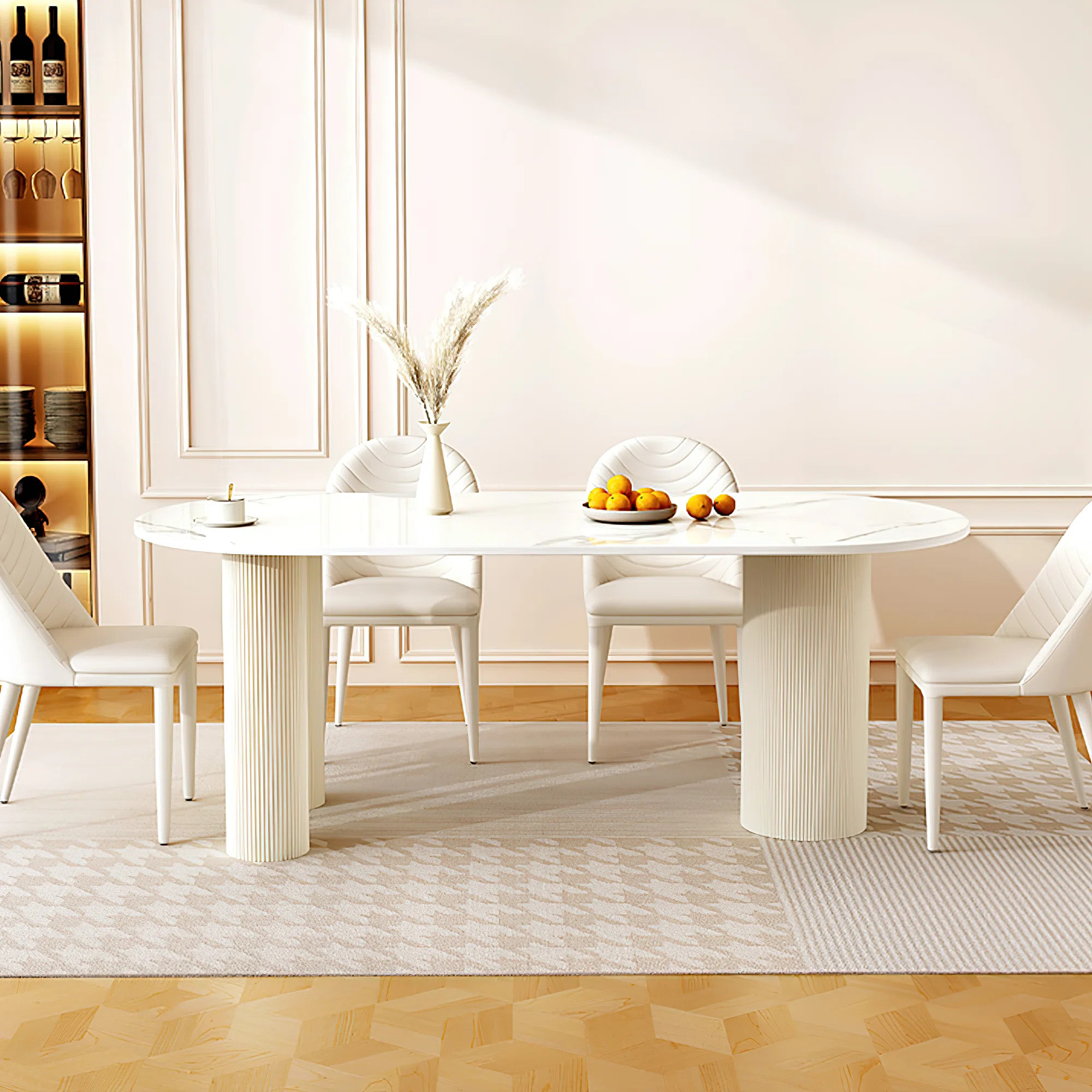 Luxe Creamy Dining Table with Roman Column Legs | Wayfair North America
