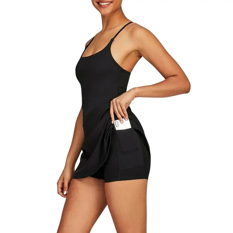 FeMereina Womens Exercise Workout Dress with Built-in Bra  Shorts Pocket Athletic Dress - Walmart... | Walmart (US)