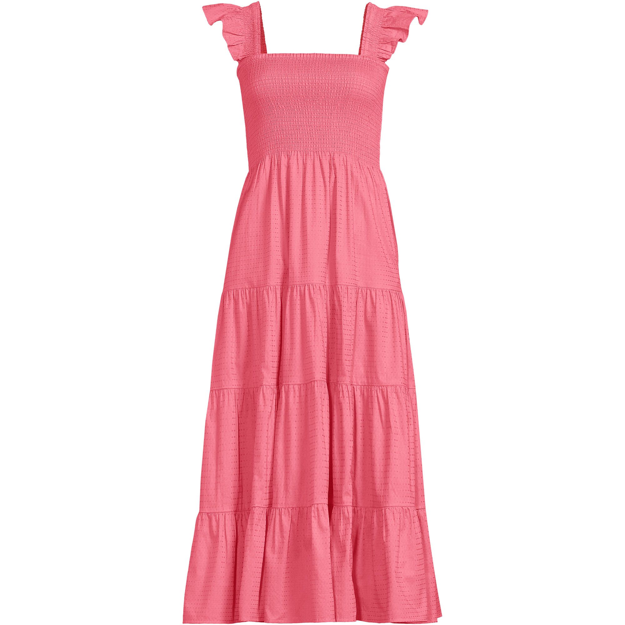 Women's Cotton Dobby Smocked Dress with Ruffle Straps | Lands' End (US)