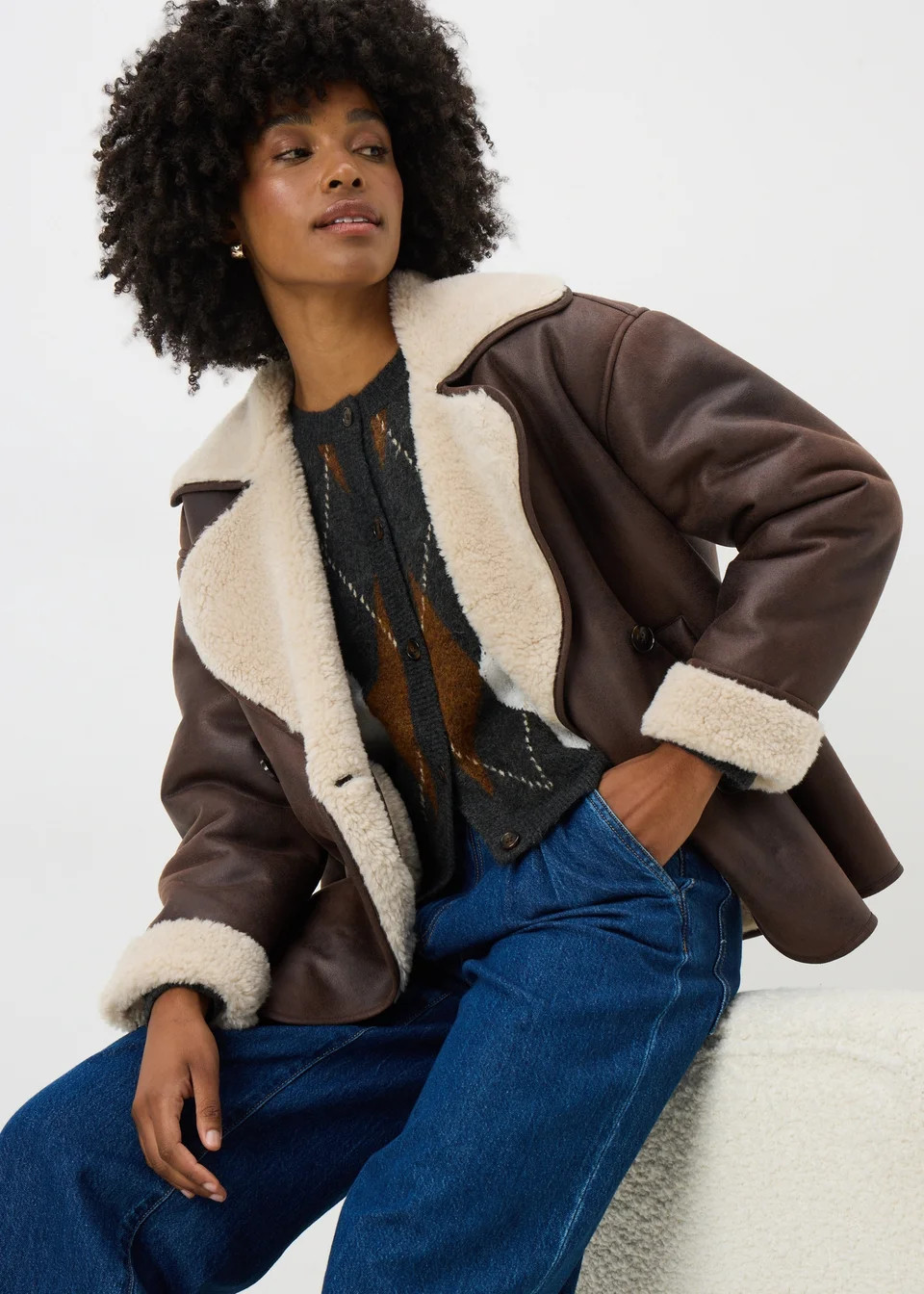 Brown Contrast Aviator Jacket | Matalan (UK)