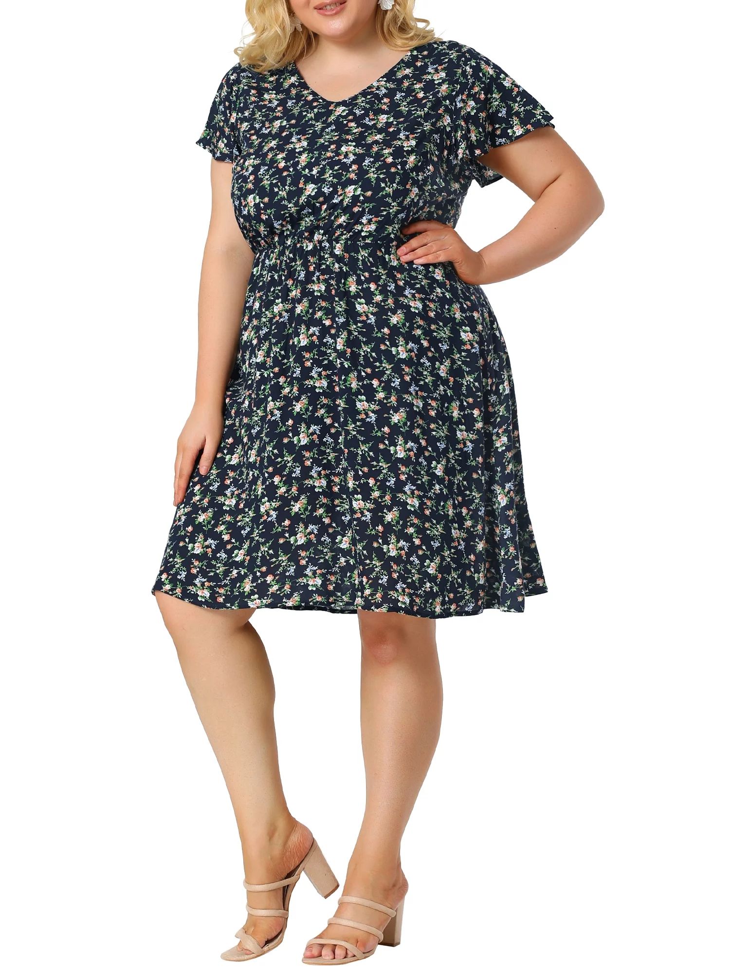 Agnes Orinda Women's Plus Size Ruffle Casual Floral Midi Dresses - Walmart.com | Walmart (US)