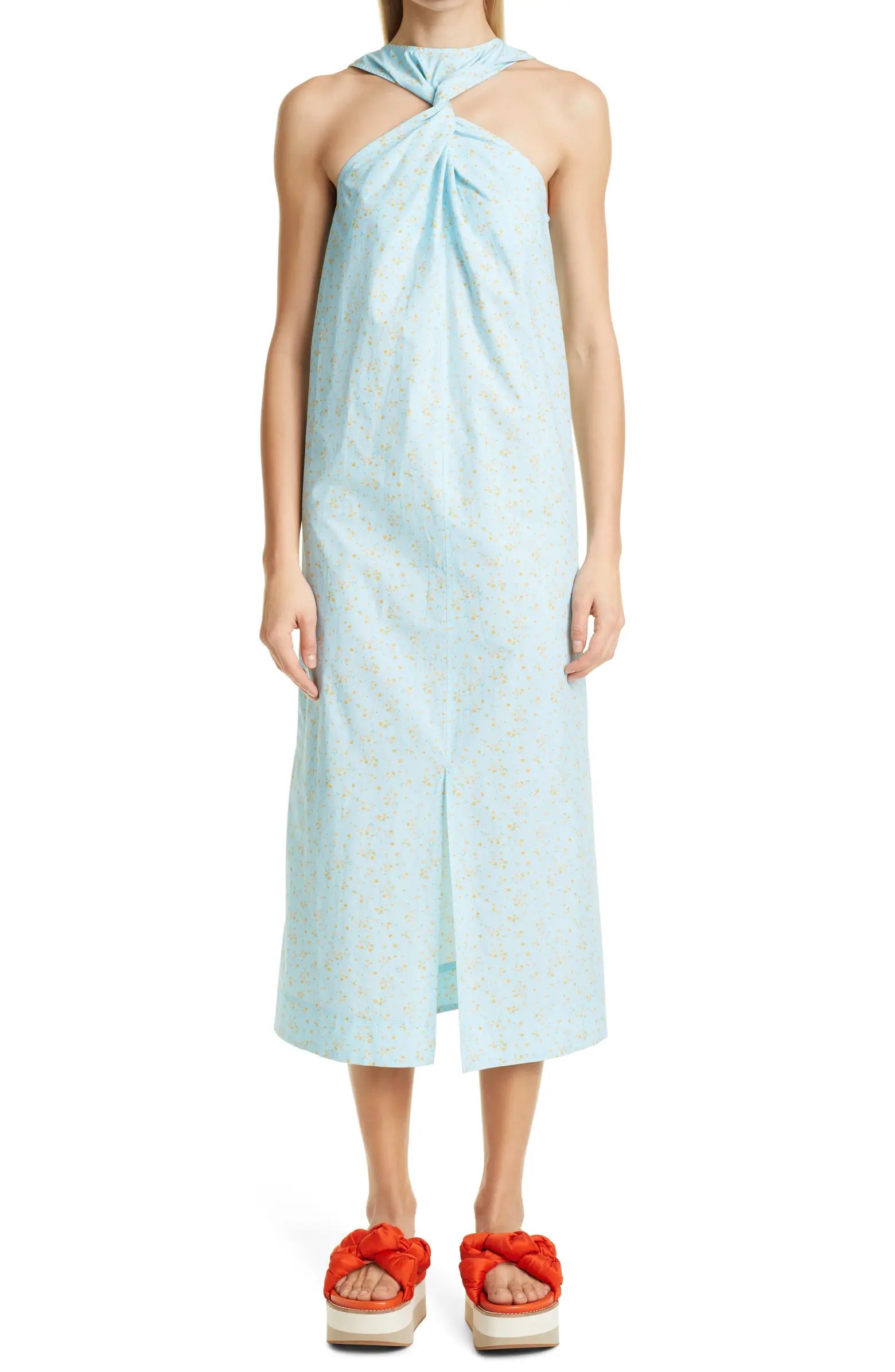 Floral Ditsy Twist Yoke Organic Cotton Midi Dress | Nordstrom