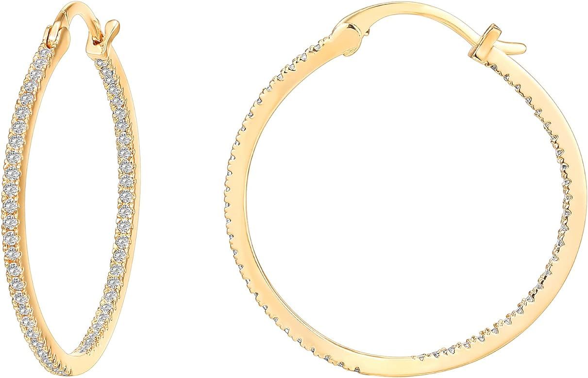 Amazon.com: PAVOI 14K Gold Plated 925 Sterling Silver Post Cubic Zirconia Hoop Earrings | Large Y... | Amazon (US)