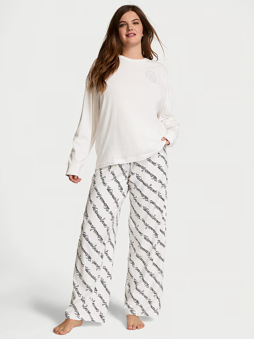 Buy Flannel Long-Sleeve Tee-Jama Set, White Ribbon Script - Order Pajamas Sets online - Victoria'... | Victoria's Secret (US / CA )