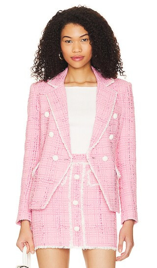 Gia Contrast Tweed Blazer in Pink & Cream | Revolve Clothing (Global)