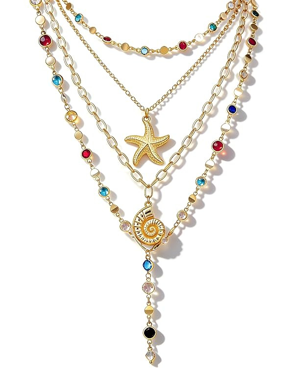 4PCS Layered Gold Cross Necklaces for Women Trendy, Bohemian Bead Pearl Y Long Pendant Necklace S... | Amazon (US)