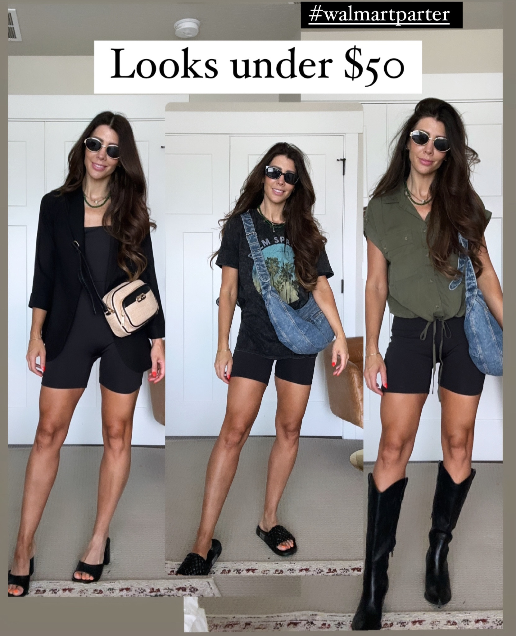 #walmartpartner All looks under $50!! @walmartfashion 
Sizes: black romper size small (tts)
Blazer size small (tts)
2nd look: Graphic tee size small 
3rd look: Green top size small (tts)
#walmartfashion
