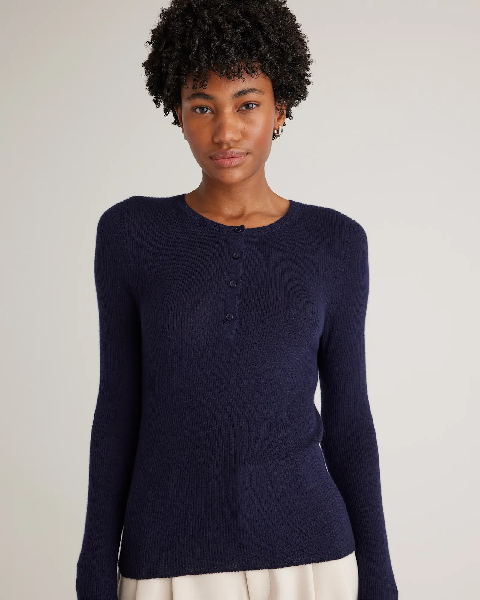 Featherweight Cashmere Ribbed Henley Sweater | Quince