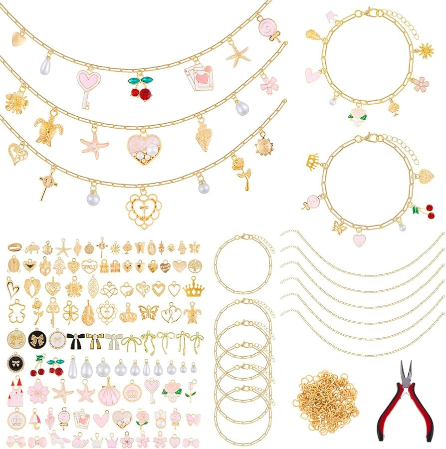 Quelay 328 Pcs Coquette Vintage Charm Necklace Making Kit Bulk for Women DIY with 118 Charms 200 ... | Amazon (US)