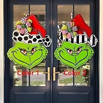 Merry Xmas Green Sign for Christmas Welcome Front Door Decor，Christmas Door Hanging Plaque Decoratio | Amazon (US)