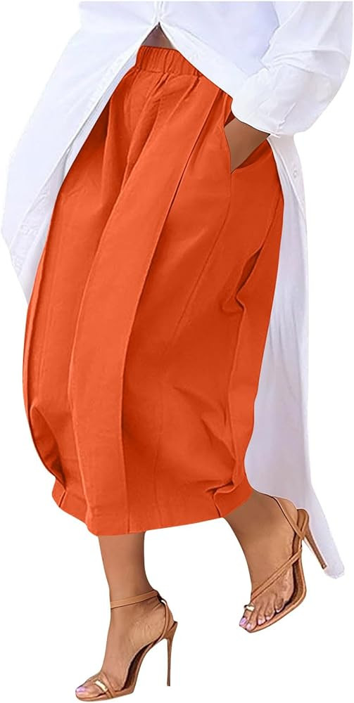 Women High Waisted Wide Leg Cropped Pants Loose Fit Ankle Palazzo Trousers Casual Baggy Cotton Wo... | Amazon (US)