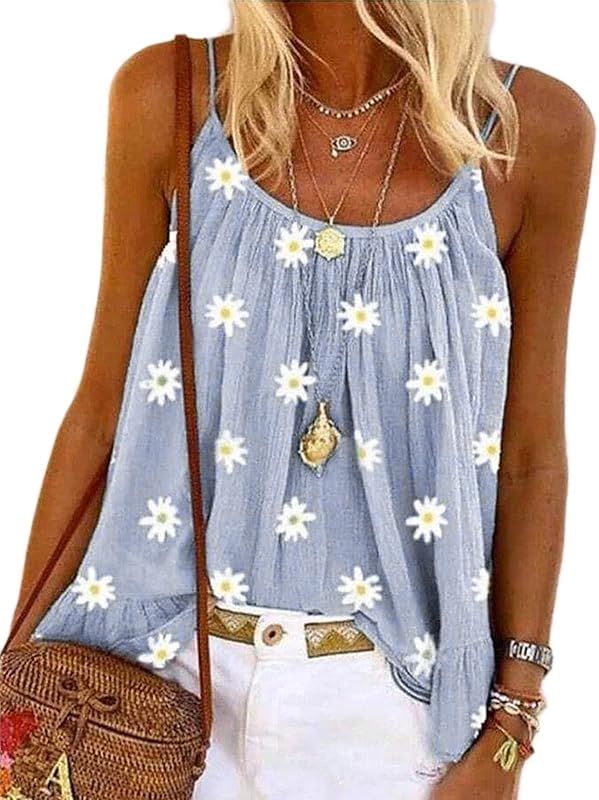 Daisy Tank Tops Camisole Cami Shirt Women Casual Summer Flower Printed Pleated Flowy Sleeveless C... | Amazon (US)