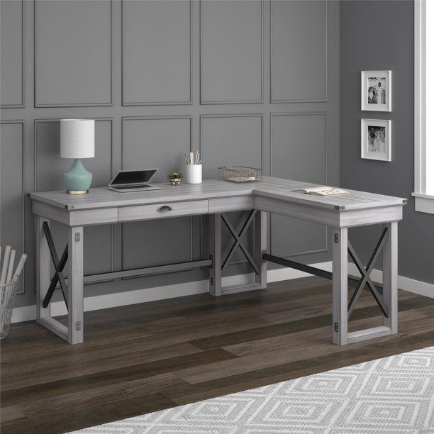 Ameriwood Home Wildwood L Desk with Lift Top, Rustic White | Walmart (US)