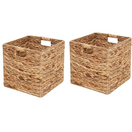 Wicker Storage Basket Water Hyacinth Woven Basket Wicker Storage Cubes,Foldable Baskets for Shelves,Handwoven Laundry Totes for Bedroom,12x12x12inch,Set of 2 | Amazon (US)