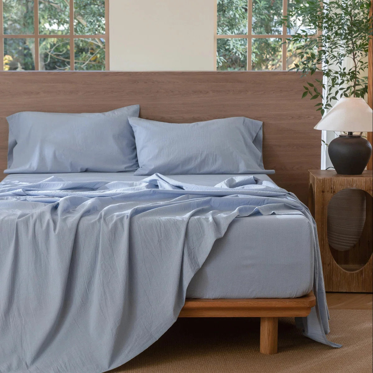 MooMee Sheet Set Extra Deep Pocket 100% Washed Cotton Linen Like Textured Lightweight Breathable | Wayfair North America