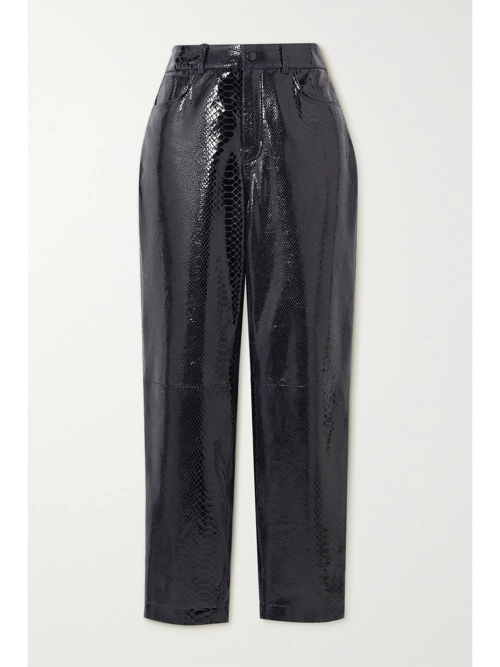 Black Elsa cropped snake-effect patent-leather straight-leg pants | REMAIN Birger Christensen | N... | NET-A-PORTER (UK & EU)