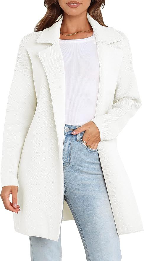 ANRABESS Women’s Coatigan Jacket Long Sleeve Open Front Cardigan Coat Chunky Lapel Blazer Sweat... | Amazon (US)