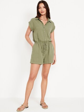Waist-Defined Crinkle Gauze Romper -- 3-inch inseam | Old Navy (US)