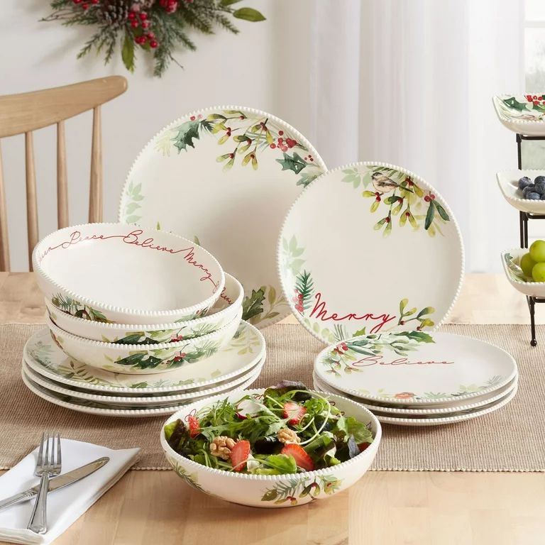 Better Homes & Gardens Winter Botanicals 12-Piece Stoneware Dinner Set | Walmart (US)
