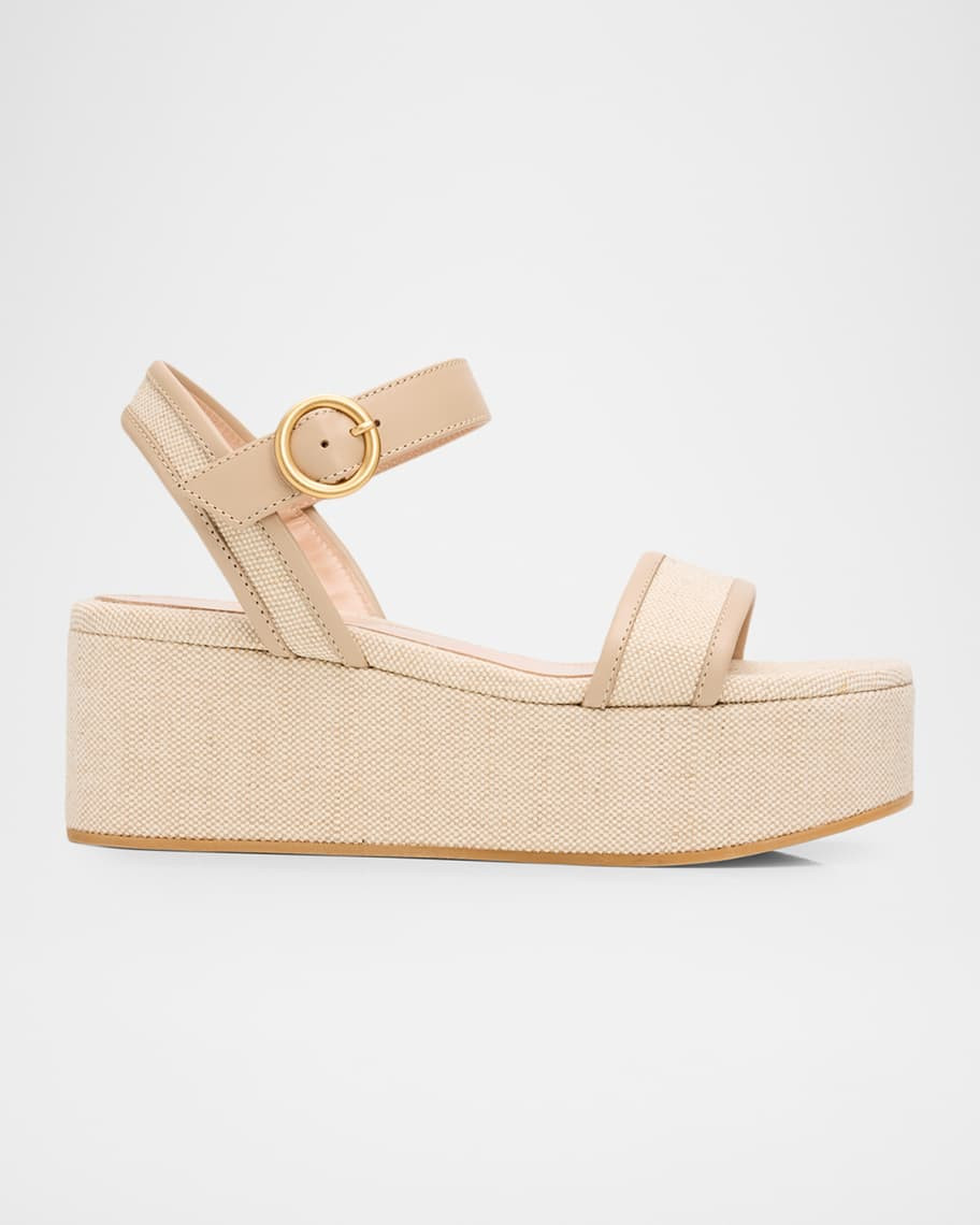 70mm Platform Linen Sandals | Neiman Marcus