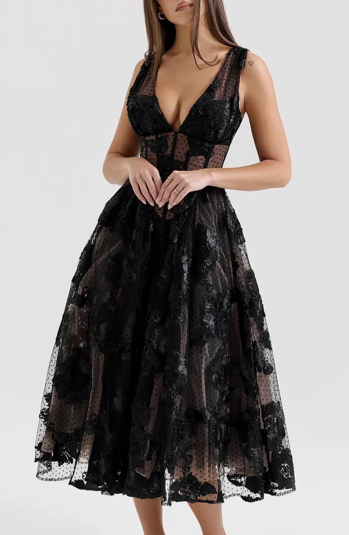 Sianna Lace Corset Cocktail Midi Dress | Nordstrom