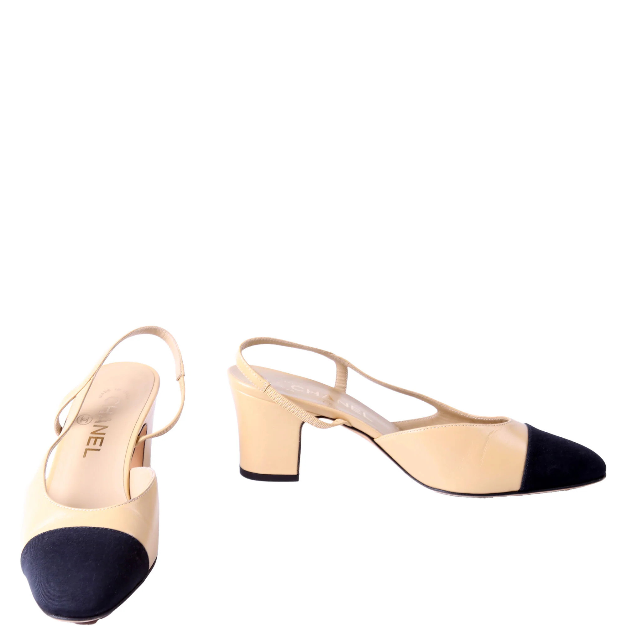 Captoe Slingback Heels Size 36.5 Nude/Black | Keeks Designer Handbags
