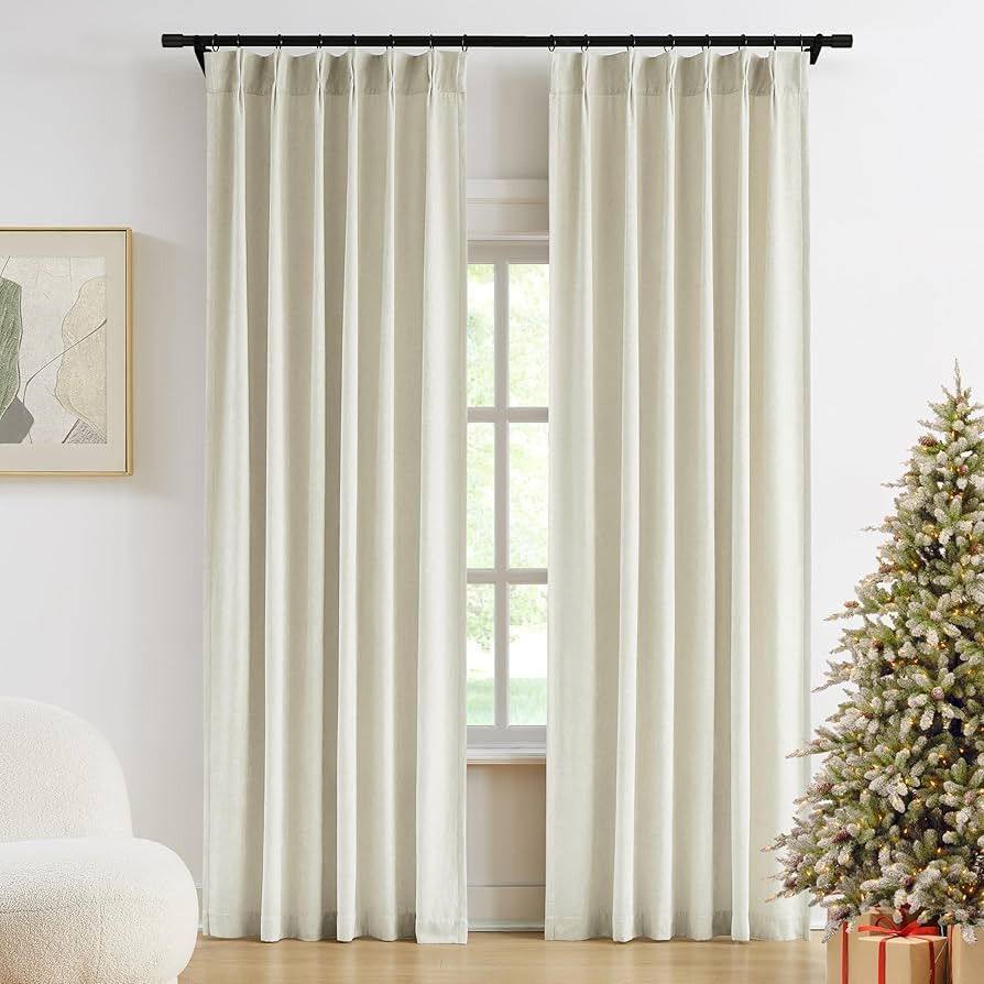 Vision Home Ivory Beige Pinch Pleated Curtains Velvet Chenille Light Filtering Window Curtains 95... | Amazon (US)