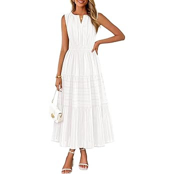 MEROKEETY Spring Summer Midi Dresses for Women 2026 Casual Beach Vacation Sleeveless Boho V Neck ... | Amazon (US)