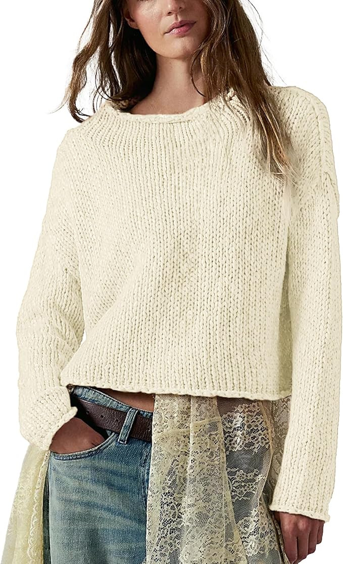 Songling Womens Sweater Oversized Roll Neck Cotton Long Sleeve Casual Soft Chunky Sweaters Croche... | Amazon (US)