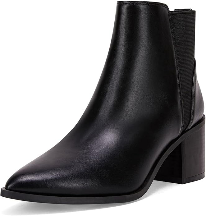 Coutgo Womens Pointed Toe Ankle Boots Elastic Chunky Block Stacked Mid Heel Slip On Chelsea Booti... | Amazon (US)