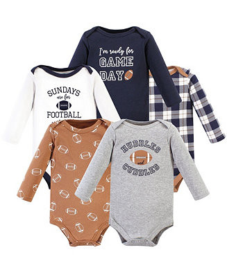 Hudson Baby Baby Boys Cotton Long-Sleeve Bodysuits, Football Huddles 5-Pack, Preemie - Macy's | Macy's