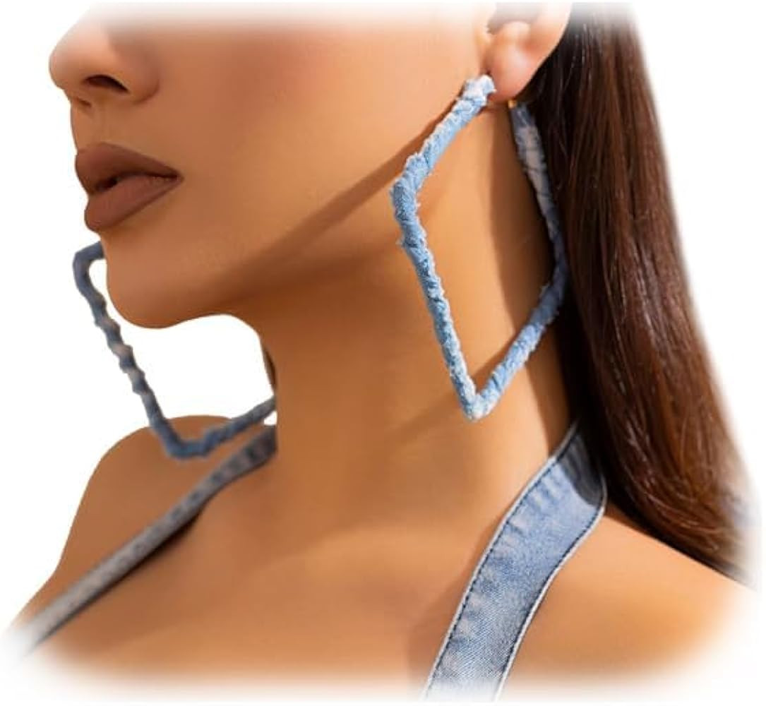 Simple Denim Heart Hoop Earrings Simple Exaggerated Big Star Heart Round Earrings Statement Summe... | Amazon (US)