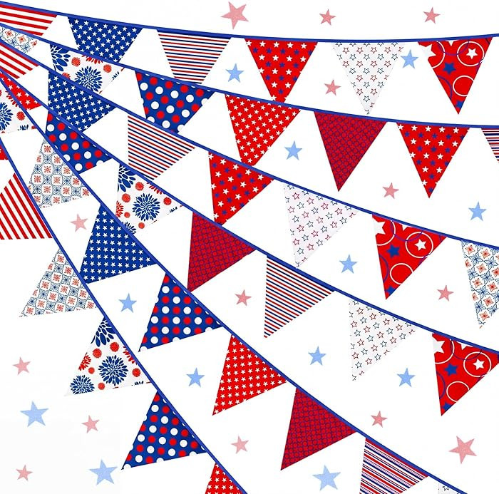 Moukeren 36 Pcs USA Flag Pennant Banner 4th of July American Flag Banner 10m/ 32ft Red White Blue... | Amazon (US)